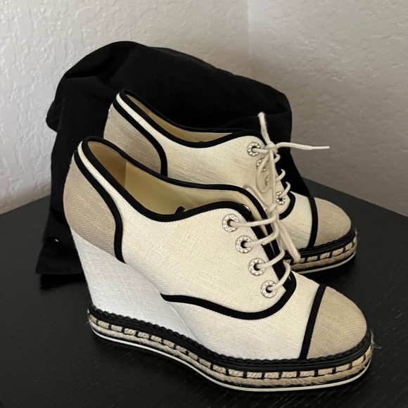 Chanel Multicolor Canvas CC Wedge Sneakers - Picture 1 of 6